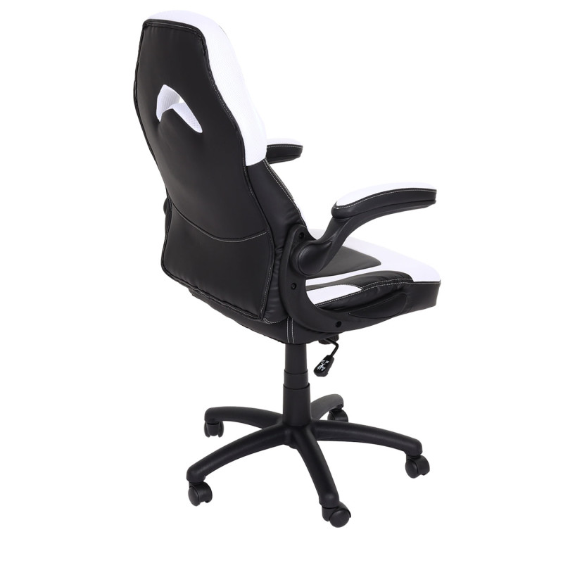 Chaise de bureau chaise pivotante Gaming, accoudoirs réglables, similicuir - noir-blanc
