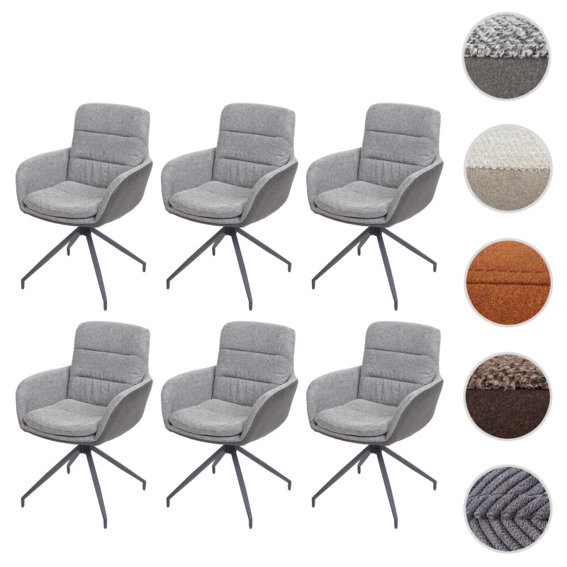 Lot de 6 chaises de salle à manger fauteuil chaise, pivotante position auto, tissu/textile - velours côtelé gris