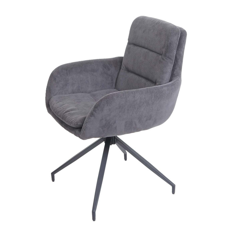 Lot de 6 chaises de salle à manger fauteuil chaise, pivotante position auto, tissu/textile - velours côtelé gris