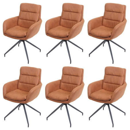 Lot de 6 chaises de salle à manger , chaise pivotante Auto-Position, tissu/textile - aspect daim brun