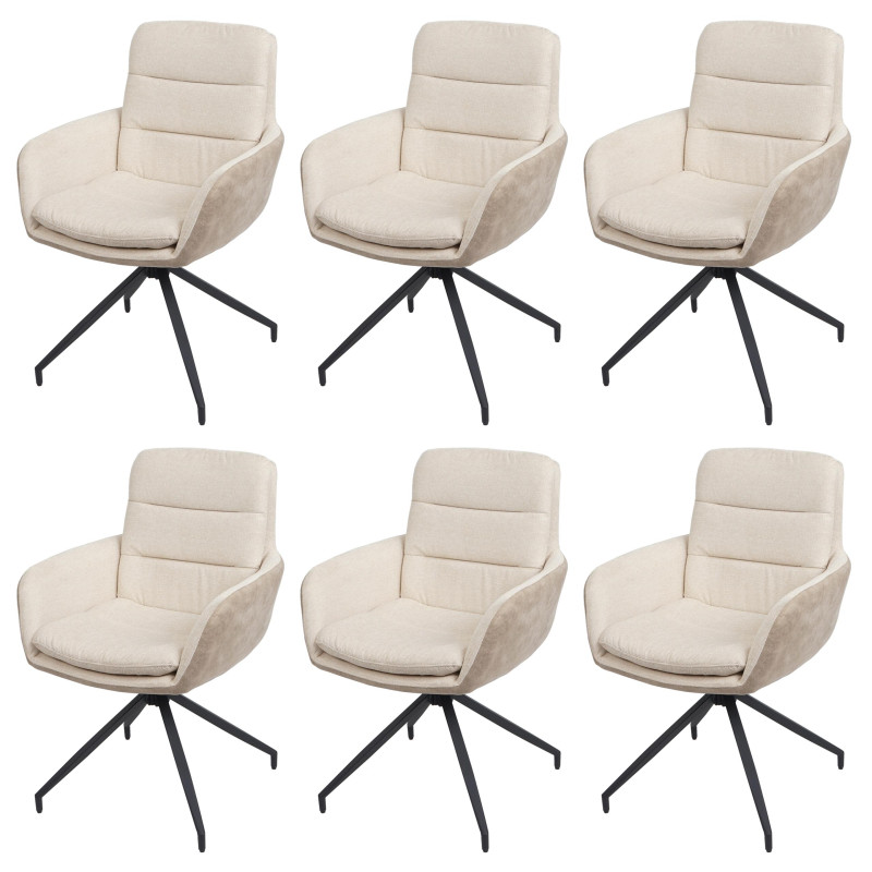 Lot de 6 chaises de salle à manger  fauteuil chaise, pivotante position auto, tissu/textile - crème-beige