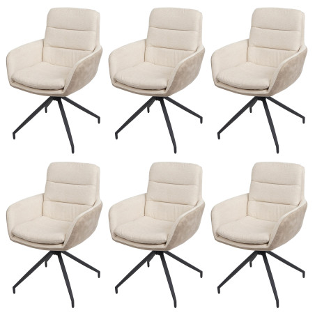 Lot de 6 chaises de salle à manger  fauteuil chaise, pivotante position auto, tissu/textile - crème-beige