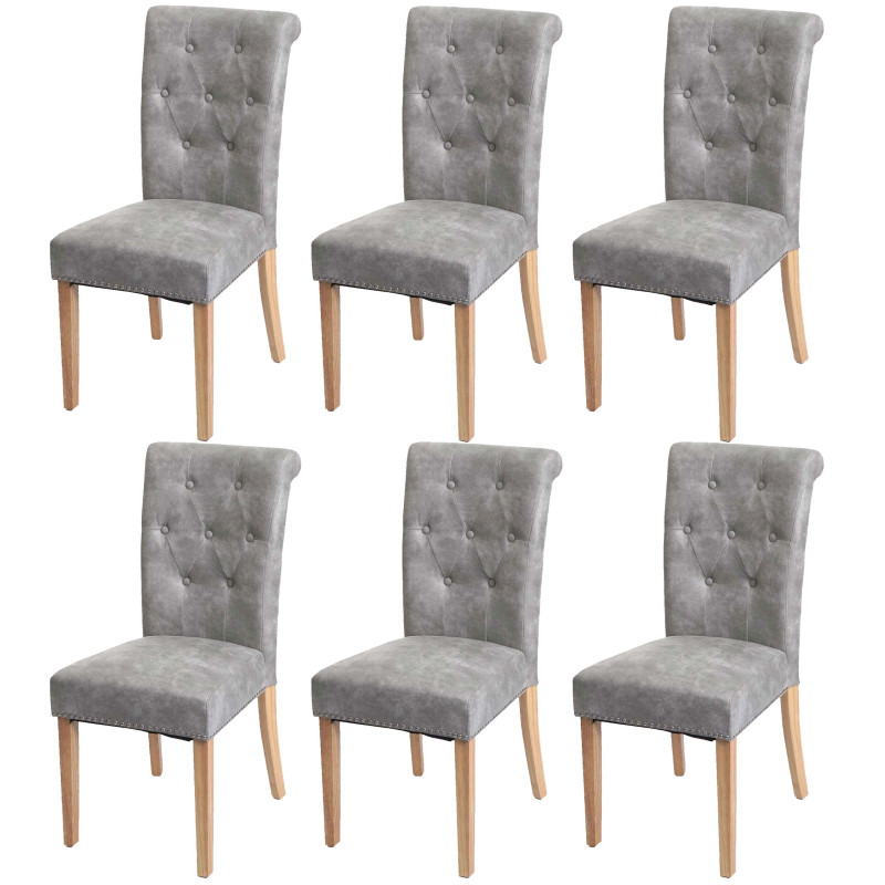 Lot de 6 chaises de salle à manger Chesterfield II, , rivets - tissu/textile gris clair, pieds clairs