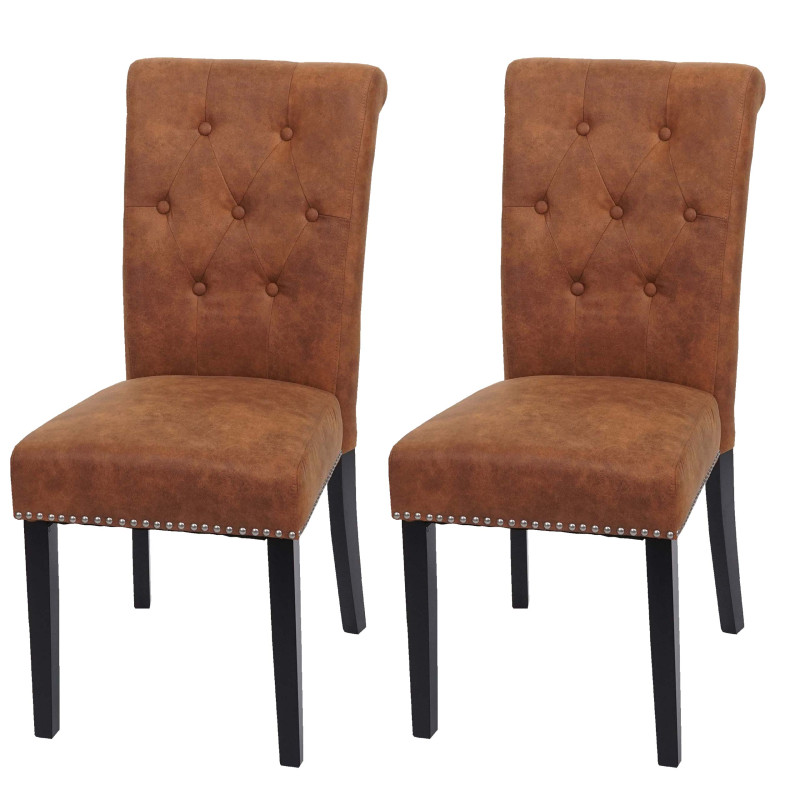 Lot de 2 chaises de salle à manger Chesterfield II - imitation daim, pieds foncés