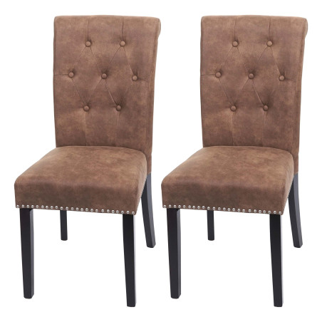 Lot de 2 chaises de salle à manger Chesterfield II, rivets - tissu/textile marron pieds foncés