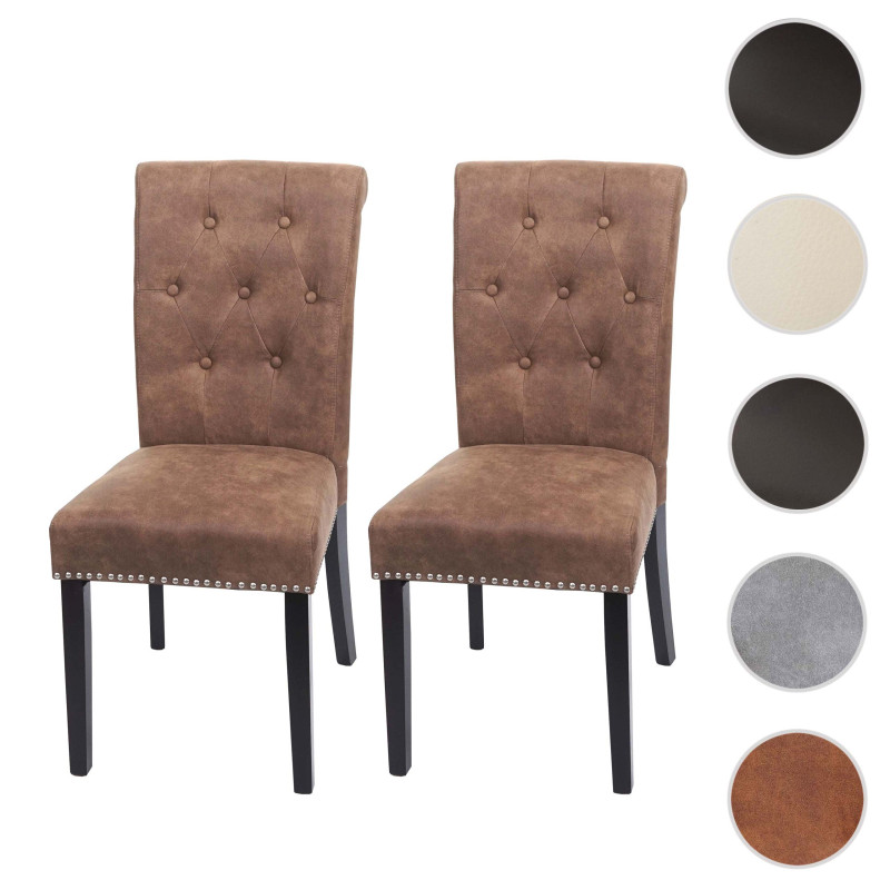 Lot de 2 chaises de salle à manger Chesterfield II, rivets - tissu/textile marron pieds foncés