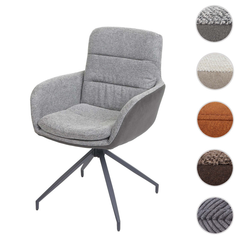 Chaise de salle à manger fauteuil chaise, pivotante position auto, tissu/textile - cord - gris