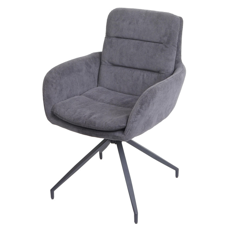 Chaise de salle à manger fauteuil chaise, pivotante position auto, tissu/textile - cord - gris