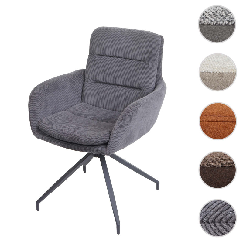 Chaise de salle à manger fauteuil chaise, pivotante position auto, tissu/textile - cord - gris