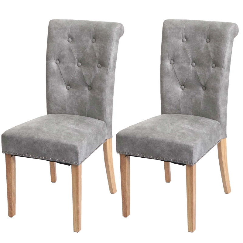 Lot de 2 chaises de salle à manger Chesterfield II rivets - tissu/textile gris clair, pieds clairs