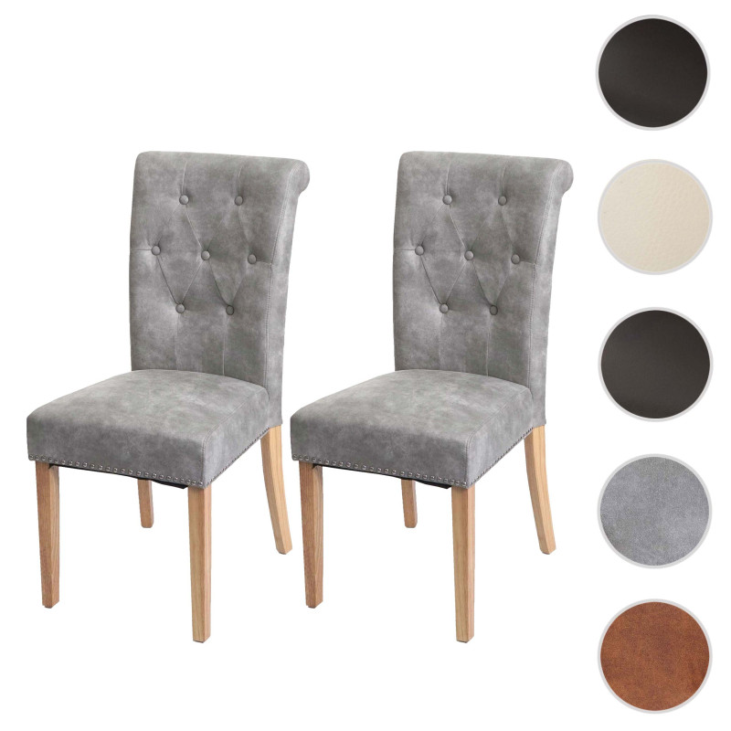 Lot de 2 chaises de salle à manger Chesterfield II rivets - tissu/textile gris clair, pieds clairs