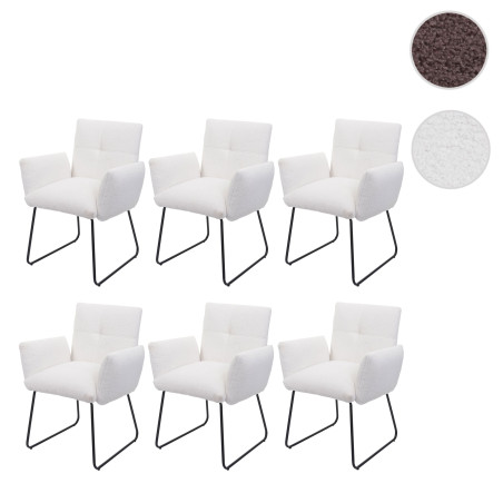 Lot de 6 chaises de salle à manger  rembourrée chaise avec accoudoirs, Oeko-Tex Bouclé tissu/textile métal - brun