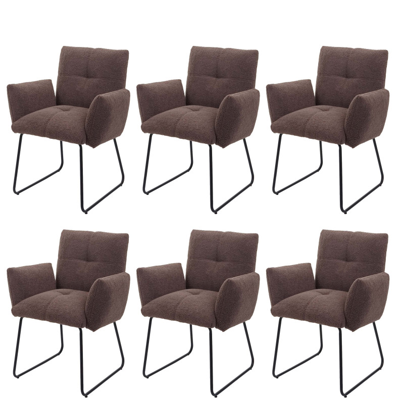 Lot de 6 chaises de salle à manger  rembourrée chaise avec accoudoirs, Oeko-Tex Bouclé tissu/textile métal - brun