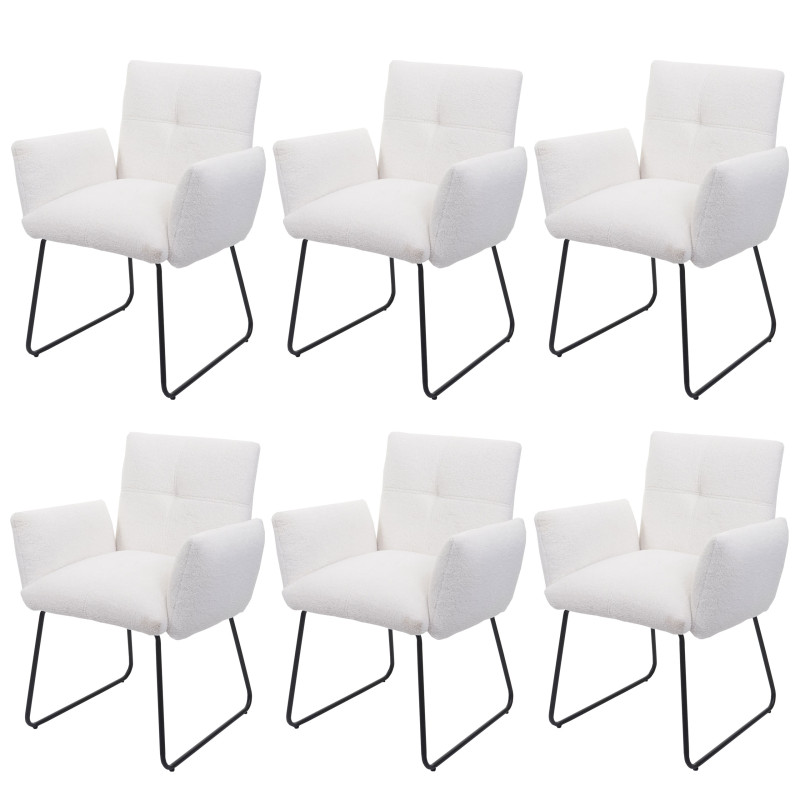 Lot de 6 chaises de salle à manger  rembourrée chaise avec accoudoirs, Oeko-Tex Bouclé tissu/textile métal - blanc