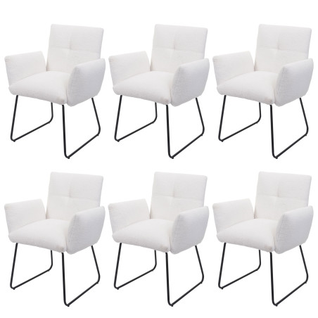 Lot de 6 chaises de salle à manger  rembourrée chaise avec accoudoirs, Oeko-Tex Bouclé tissu/textile métal - blanc