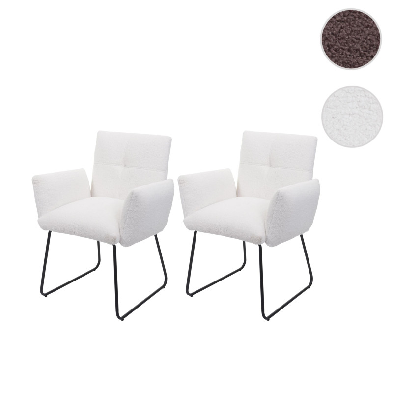 Lot de 2 chaises de salle à manger  rembourrée chaise avec accoudoirs, Oeko-Tex Bouclé tissu/textile métal - marron