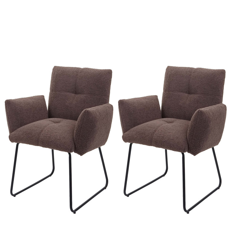 Lot de 2 chaises de salle à manger  rembourrée chaise avec accoudoirs, Oeko-Tex Bouclé tissu/textile métal - marron