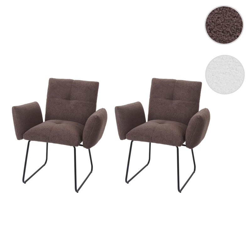 Lot de 2 chaises de salle à manger  rembourrée chaise avec accoudoirs, Oeko-Tex Bouclé tissu/textile métal - marron