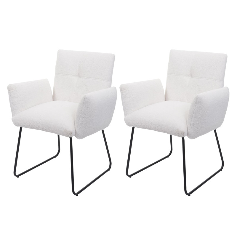 Lot de 2 chaises de salle à manger  rembourrée chaise avec accoudoirs, Oeko-Tex Bouclé tissu/textile métal - blanc