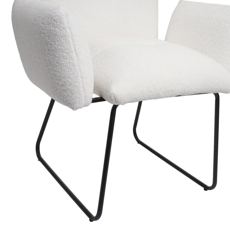 Lot de 2 chaises de salle à manger  rembourrée chaise avec accoudoirs, Oeko-Tex Bouclé tissu/textile métal - blanc