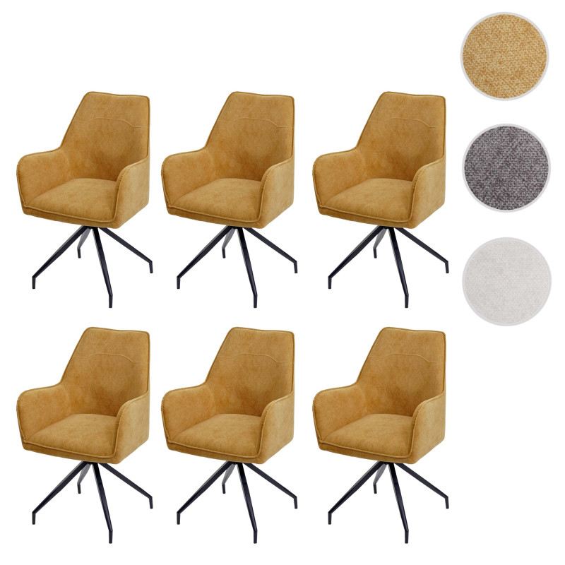 Lot de 6 chaises de salle à manger  rembourrée chaise avec accoudoirs, tissu/textile métal - crème-beige