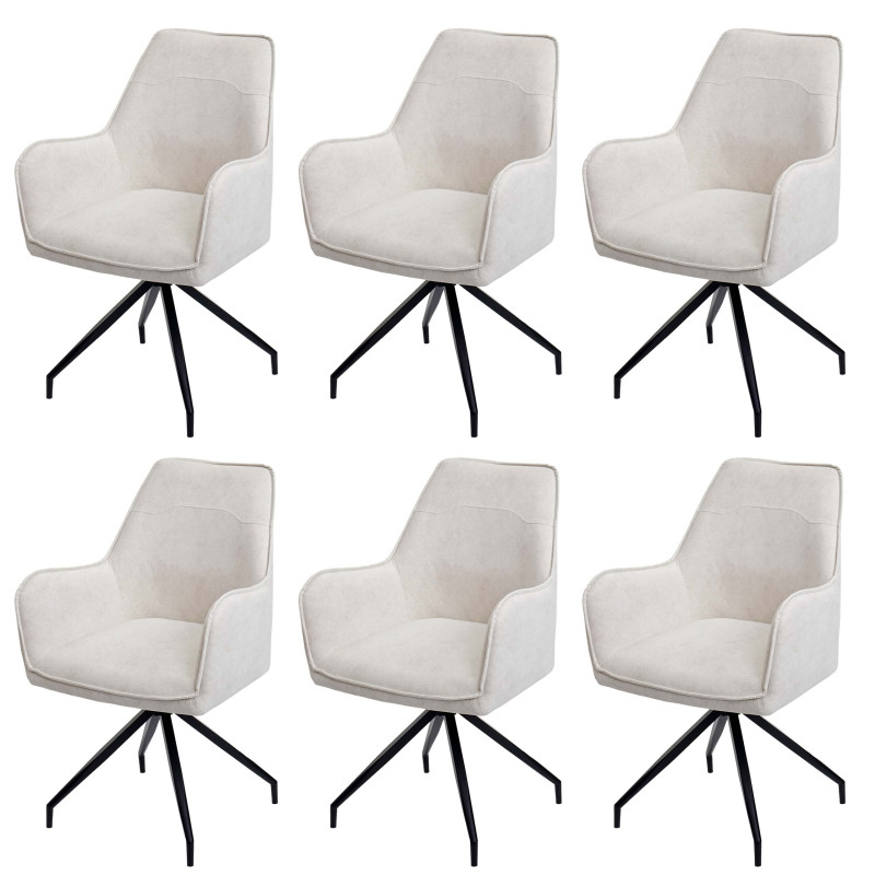 Lot de 6 chaises de salle à manger  rembourrée chaise avec accoudoirs, tissu/textile métal - crème-beige