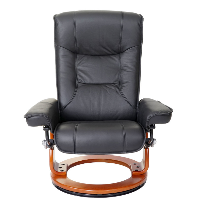 Chaise tv et tabouret en cuir véritable, 130 kg de capacité de charge - noire et couleur miel.
