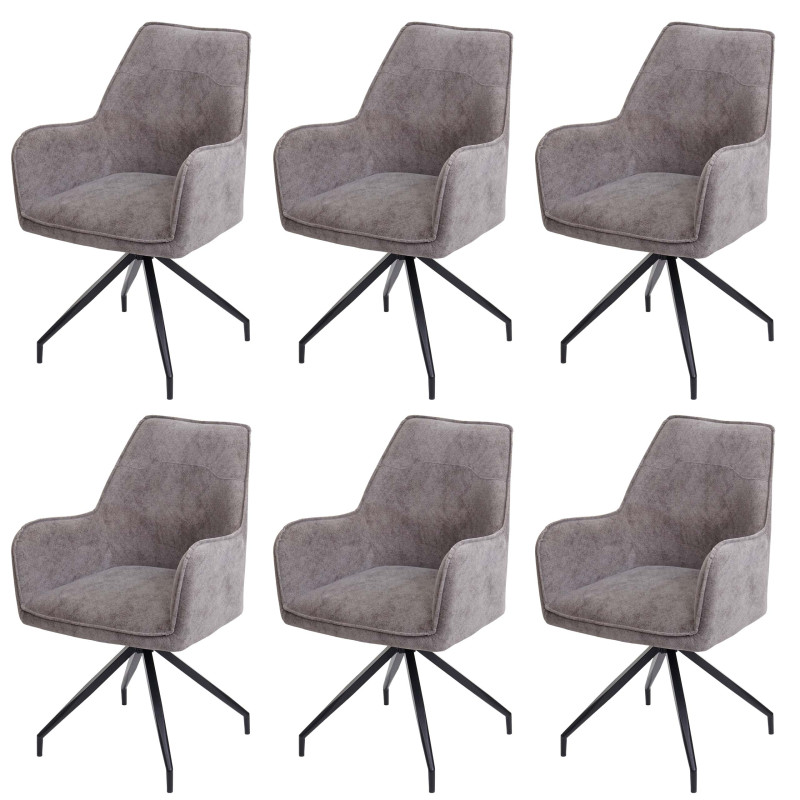 Lot de 6 chaises de salle à manger  rembourrée Chaise avec accoudoirs, tissu/textile métal - gris foncé