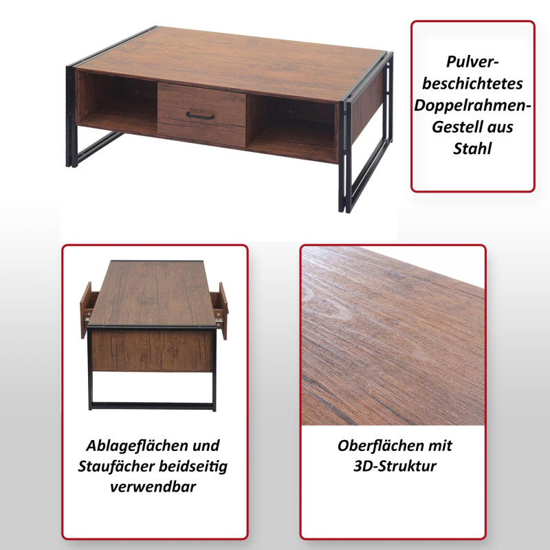 Table basse Table d'appoint structure 3D, 45x150x60cm MVG-certifié, métal - aspect chêne sauvage