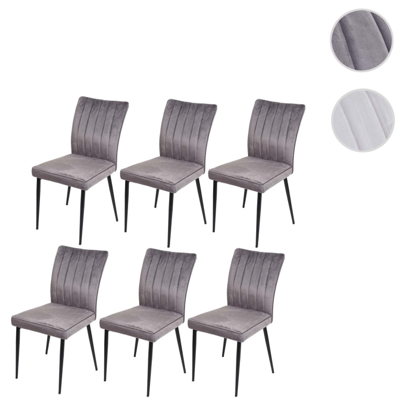 Lot de 6 chaises de salle à manger , velours métal - gris clair