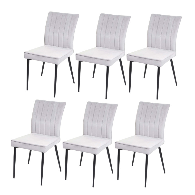 Lot de 6 chaises de salle à manger , velours métal - gris clair