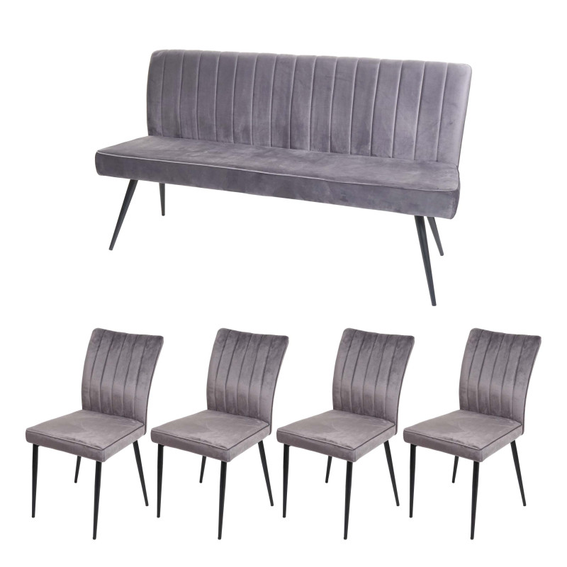 Set de salle à manger set de 4 chaises+bancs Ensemble de salle à manger, velours métal - gris foncé
