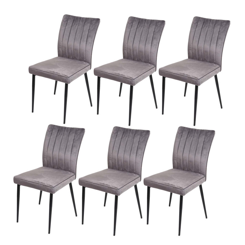 Lot de 6 chaises de salle à manger , velours métal - gris foncé