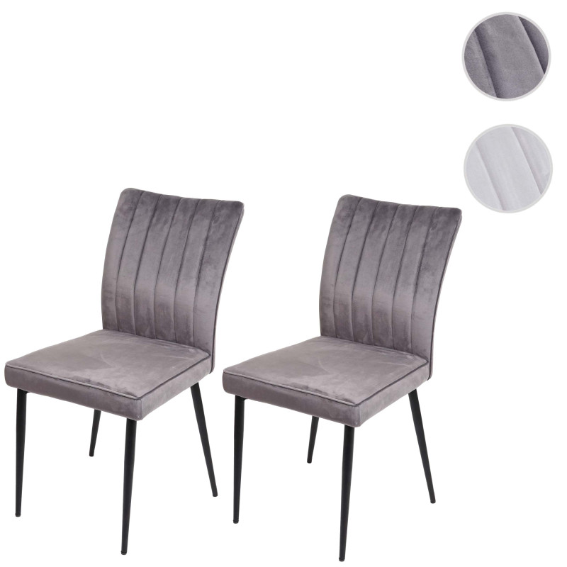 Lot de 2 chaises de salle à manger , velours métal - gris clair