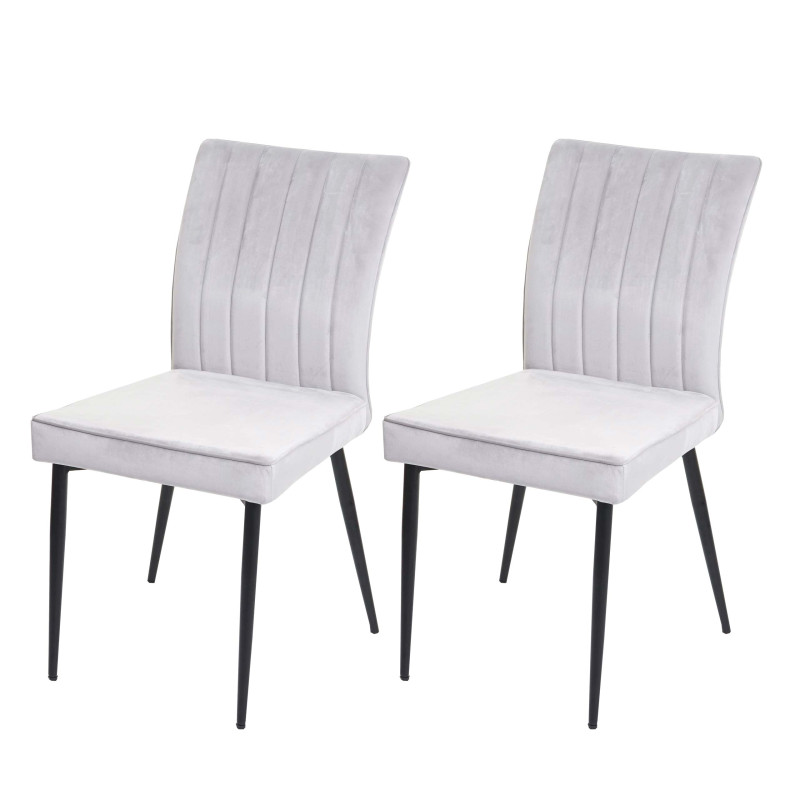 Lot de 2 chaises de salle à manger , velours métal - gris clair