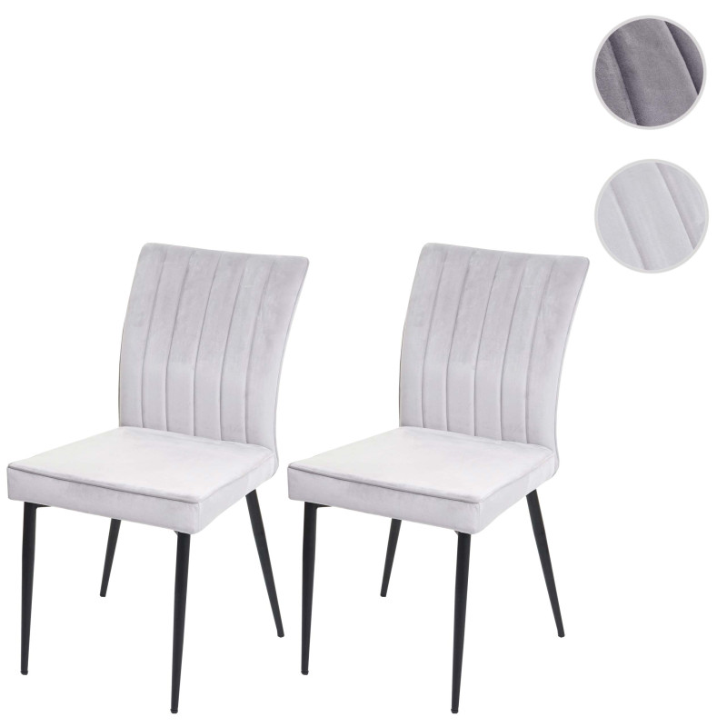 Lot de 2 chaises de salle à manger , velours métal - gris clair