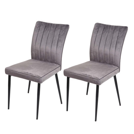 Lot de 2 chaises de salle à manger , velours métal - gris foncé