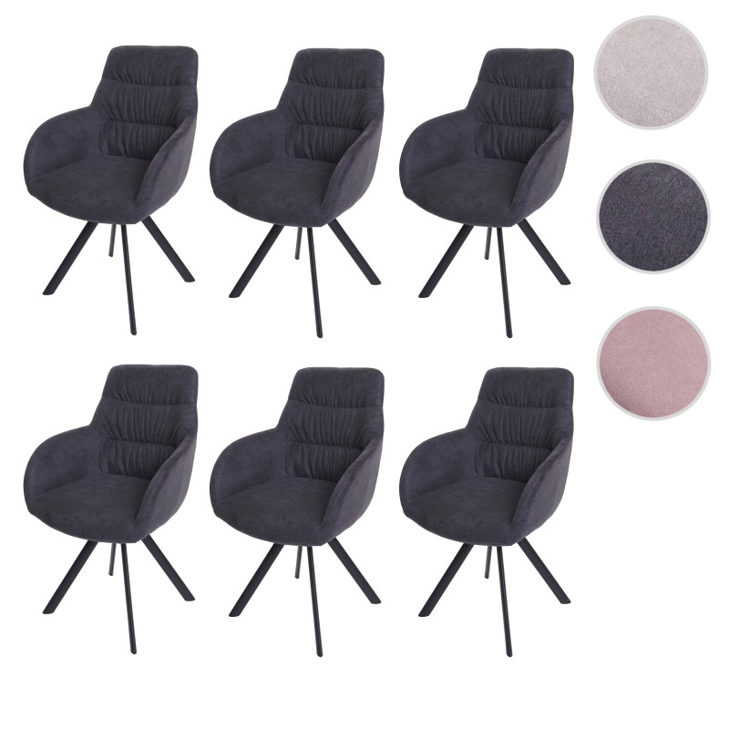 Lot de 6 chaises de salle à manger  avec accoudoirs, pivotante Auto-Position, velours - rose