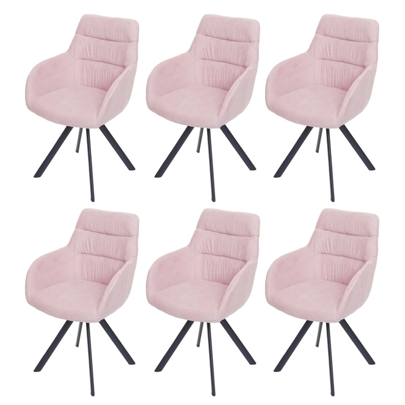 Lot de 6 chaises de salle à manger  avec accoudoirs, pivotante Auto-Position, velours - rose