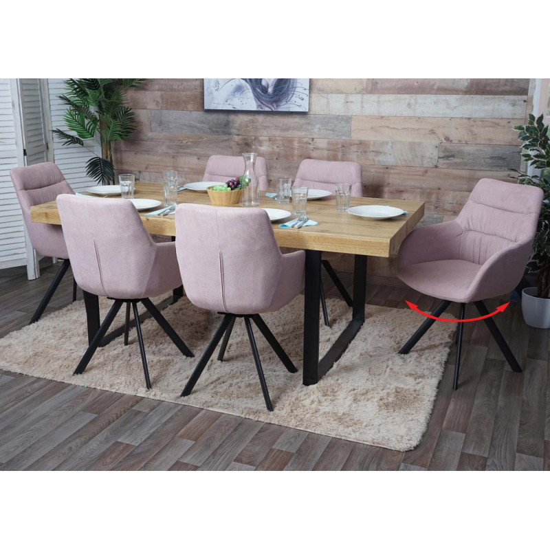 Lot de 6 chaises de salle à manger  avec accoudoirs, pivotante Auto-Position, velours - rose