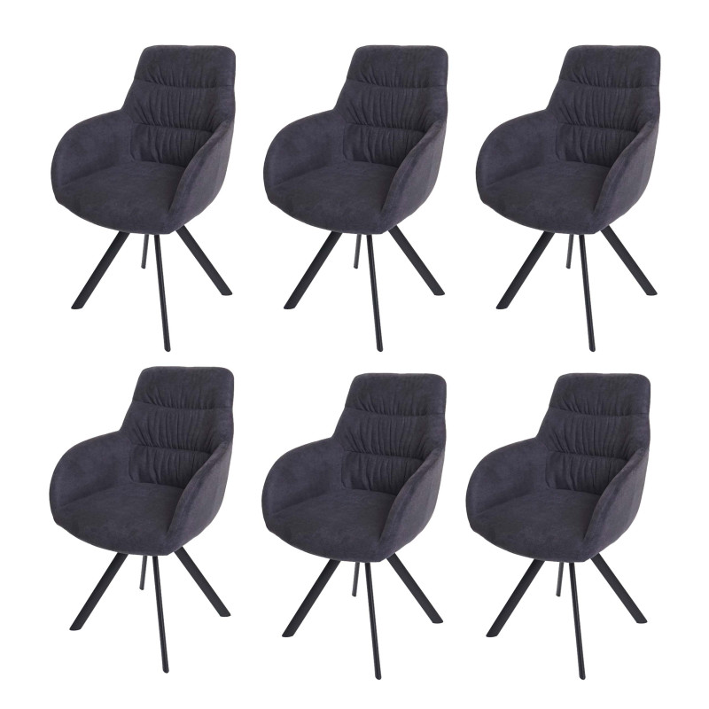 Lot de 6 chaises de salle à manger  avec accoudoirs, pivotante Auto-Position, velours - anthracite