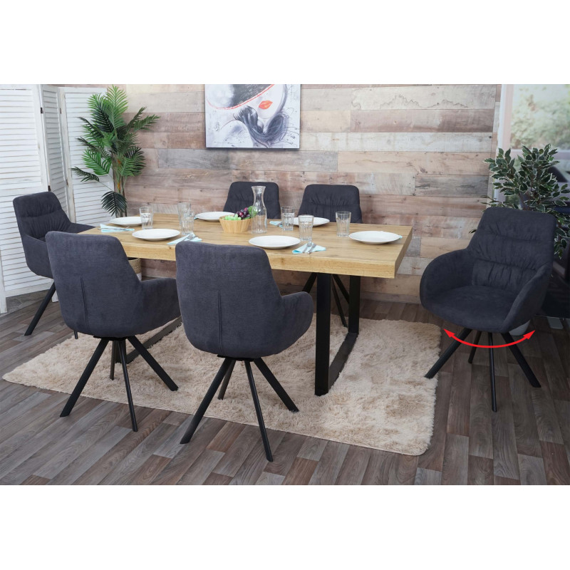 Lot de 6 chaises de salle à manger  avec accoudoirs, pivotante Auto-Position, velours - anthracite