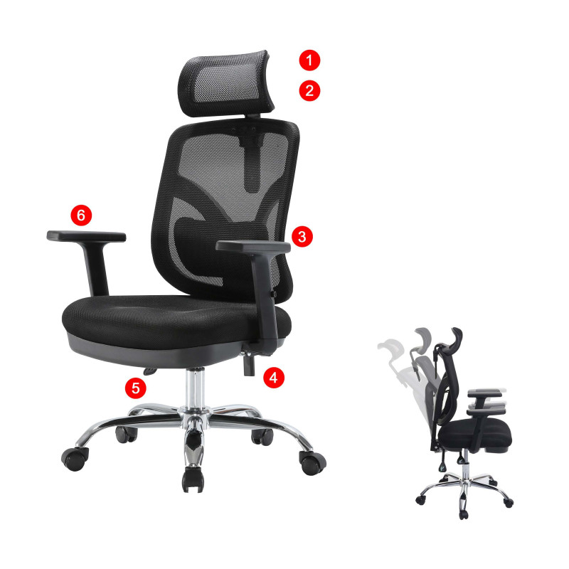 Chaise de bureau chaise de bureau, ergonomique, soutien lombaire réglable et accoudoir - noir