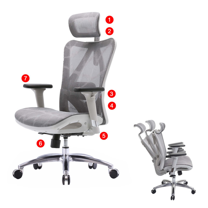 Chaise de bureau accoudoirs ergonomiques réglables, charge maximale 150 kg - gris / blanc