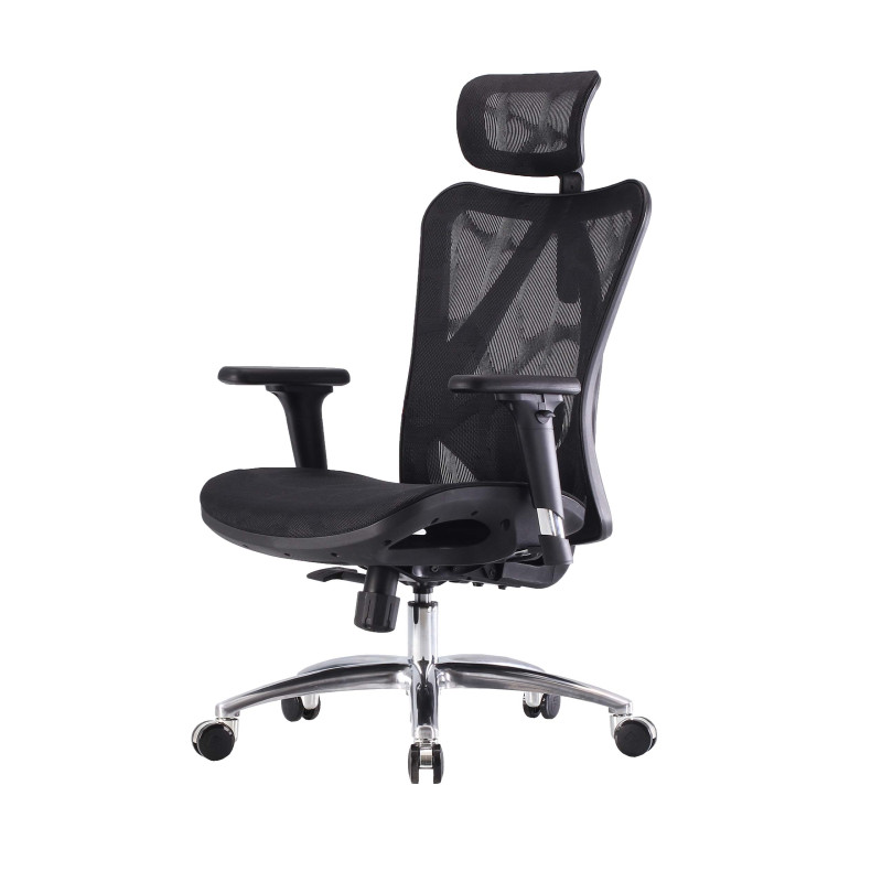 Chaise de bureau accoudoir ergonomique réglable, charge max. 150 kg - revêtement noir, piétement noir