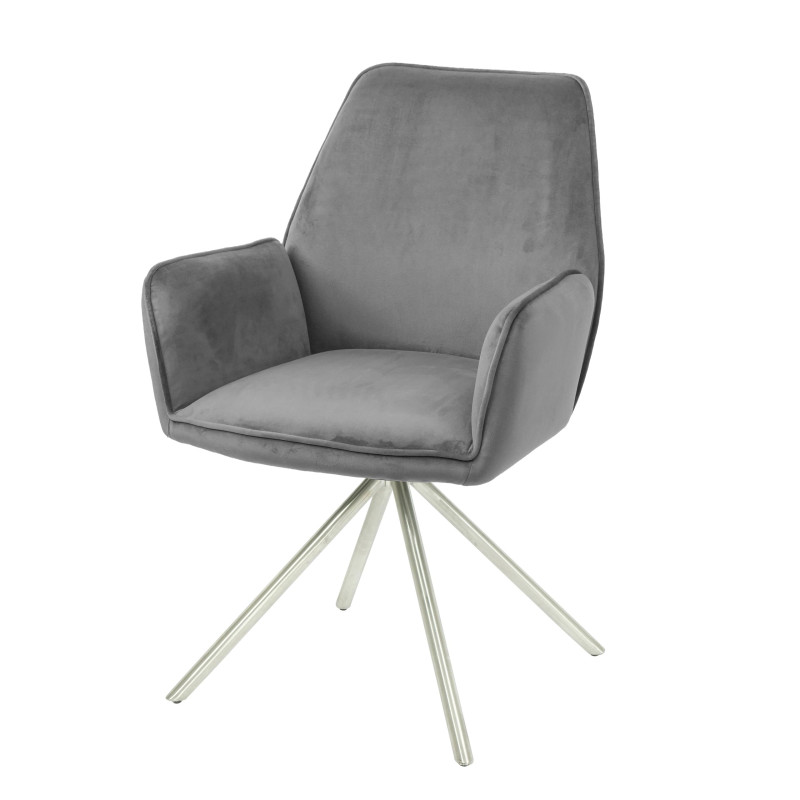 Chaise de salle à manger  avec accoudoirs velours - gris foncé, inox