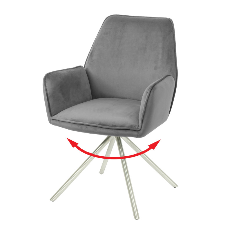 Chaise de salle à manger  avec accoudoirs velours - gris foncé, inox