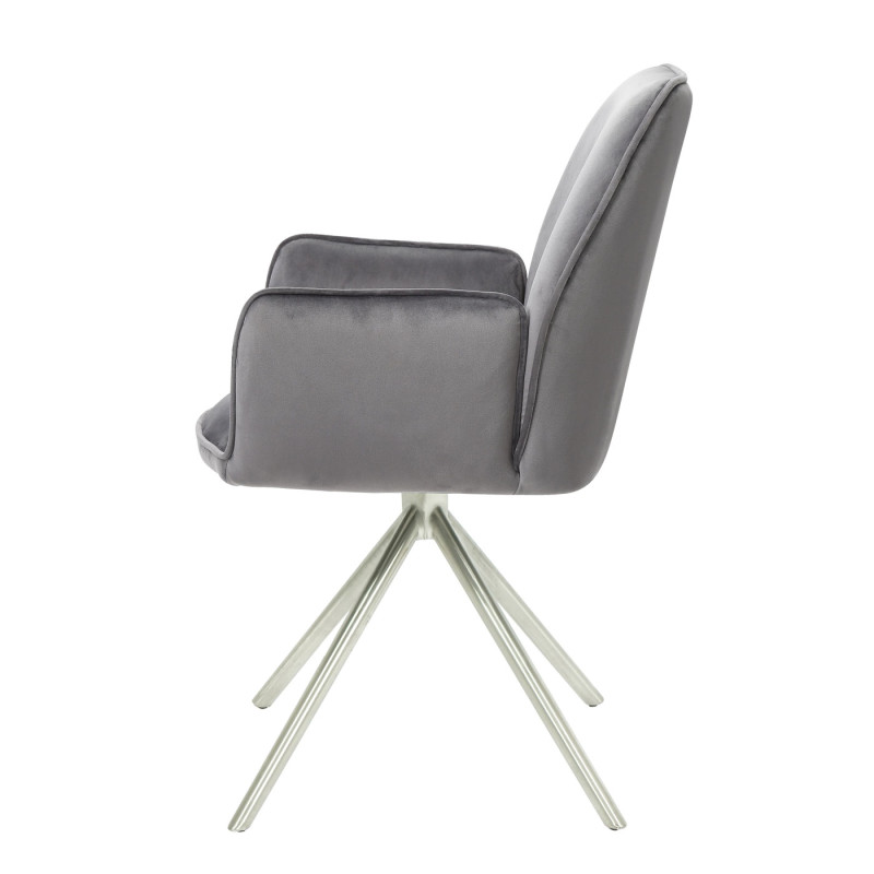 Chaise de salle à manger  avec accoudoirs velours - gris foncé, inox