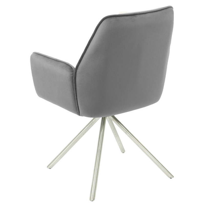 Chaise de salle à manger  avec accoudoirs velours - gris foncé, inox