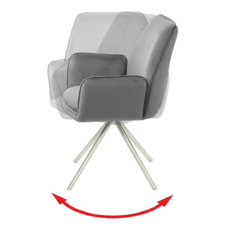 Lot de 6 chaises de salle à manger  Accoudoir, pivotant Auto-Position, velours - gris foncé, inox